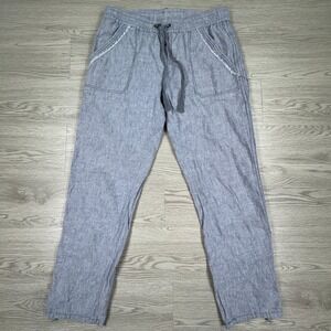 Hei Hei Womens Pants Blue Stripe Linen Blend Medium Drawstring Roll Tab Casual